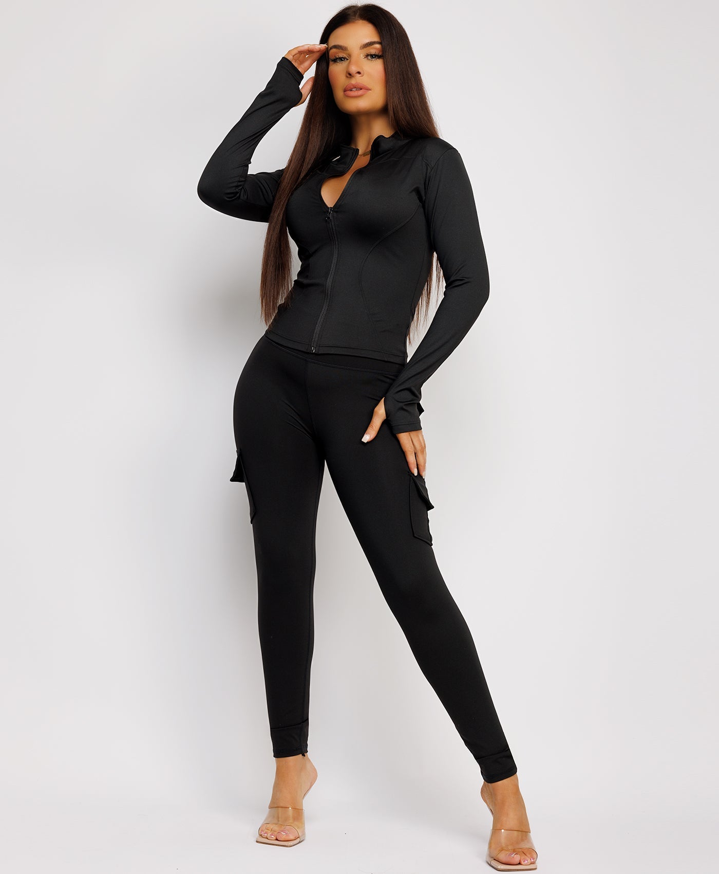 Long-Sleeve-Sport-Jacket-Flare-Leggings-Black-1