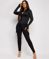 Long-Sleeve-Sport-Jacket-Flare-Leggings-Black-1