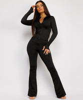 Long-Sleeve-Sport-Jacket-Flare-Leggings-Black-1