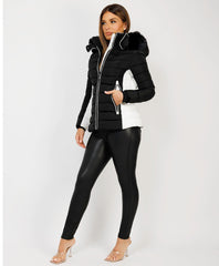 Black-White-Contrast-Panel-Padded-Quilted-Fur-Hood-Puffer-Jacket-2