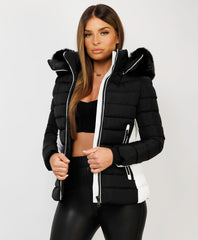 Black-White-Contrast-Panel-Padded-Quilted-Fur-Hood-Puffer-Jacket-3