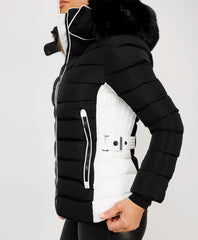 Black-White-Contrast-Panel-Padded-Quilted-Fur-Hood-Puffer-Jacket-4
