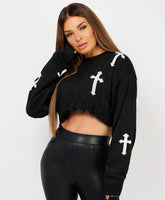Cross-Pattern-Oversized-Cropped-Knitted-Jumper-Black-1