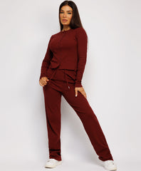Ribbed-Button-Up-Cardigan-Straight-Leg-Trousers-Set-Wine-2