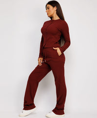 Ribbed-Button-Up-Cardigan-Straight-Leg-Trousers-Set-Wine-4