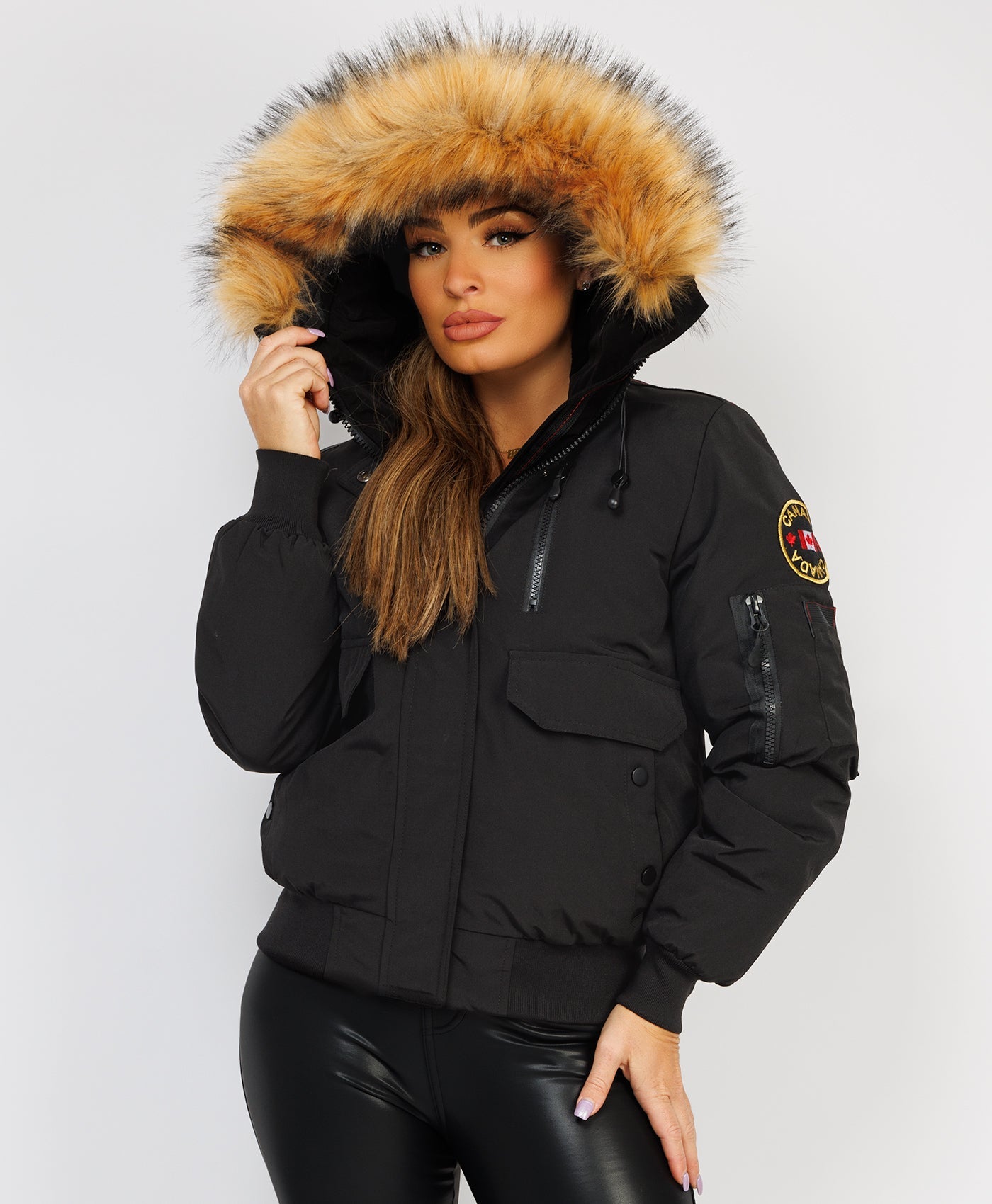 Long Bomber With Fur Hood Padded MA1 Bomber With Faux Fur Collar