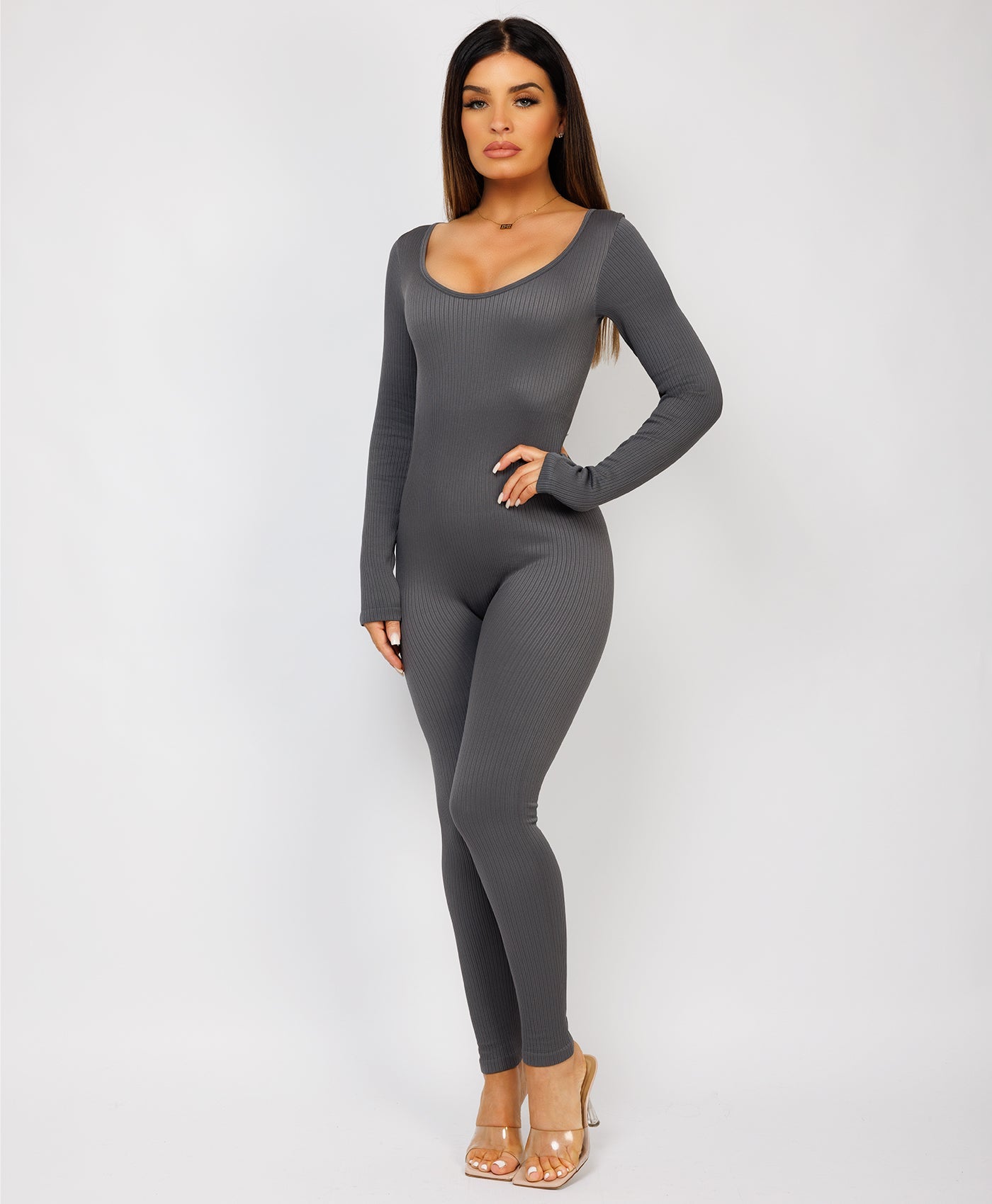 Charcoal-Grey-Elastic-Ribbed-Long-Sleeve-Jumpsuit-6