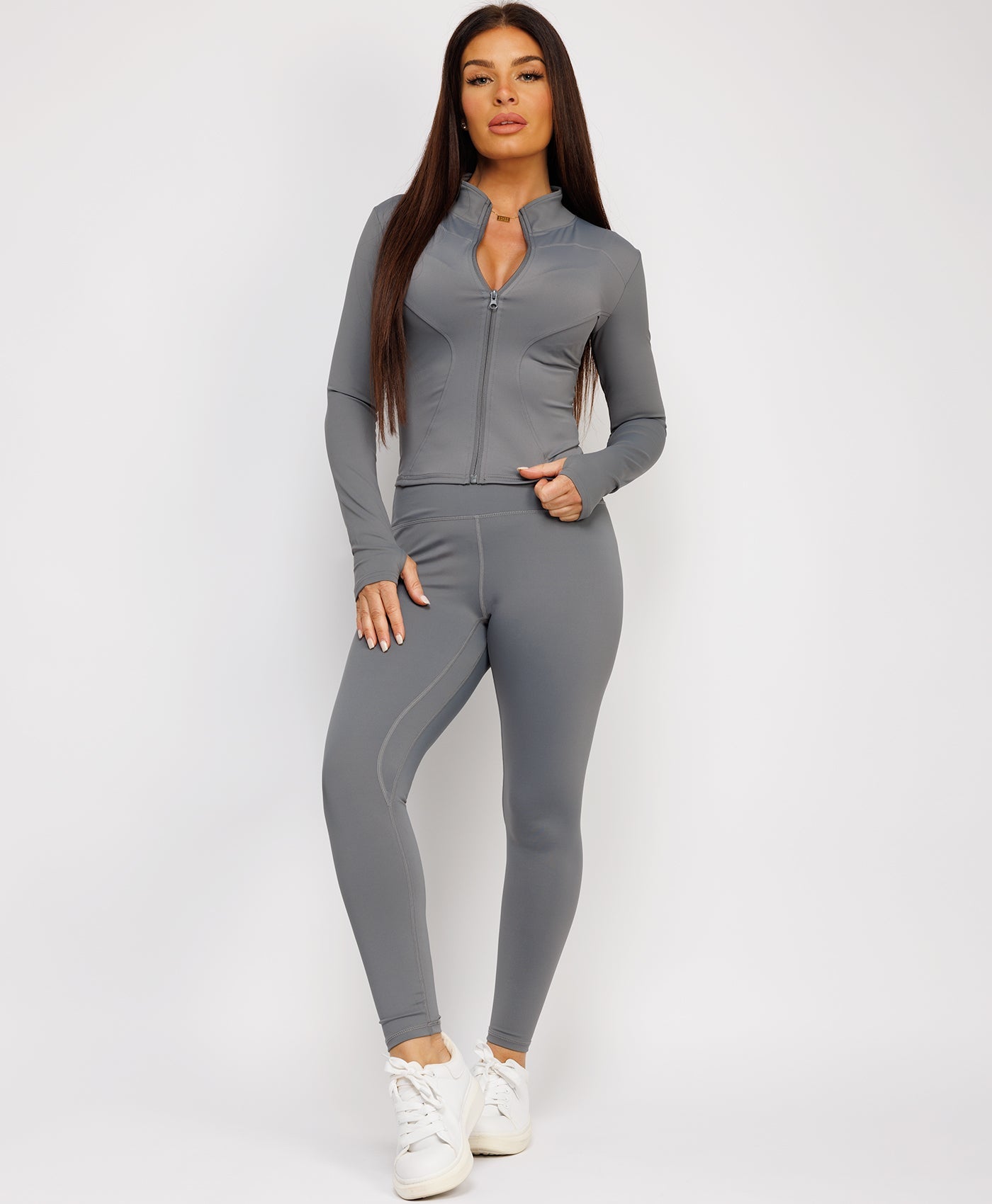Long-Sleeve-Sport-Jacket-Tight-Leggings-Charcoal Grey-1