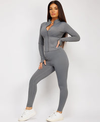 Long-Sleeve-Sport-Jacket-Tight-Leggings-Charcoal Grey-3