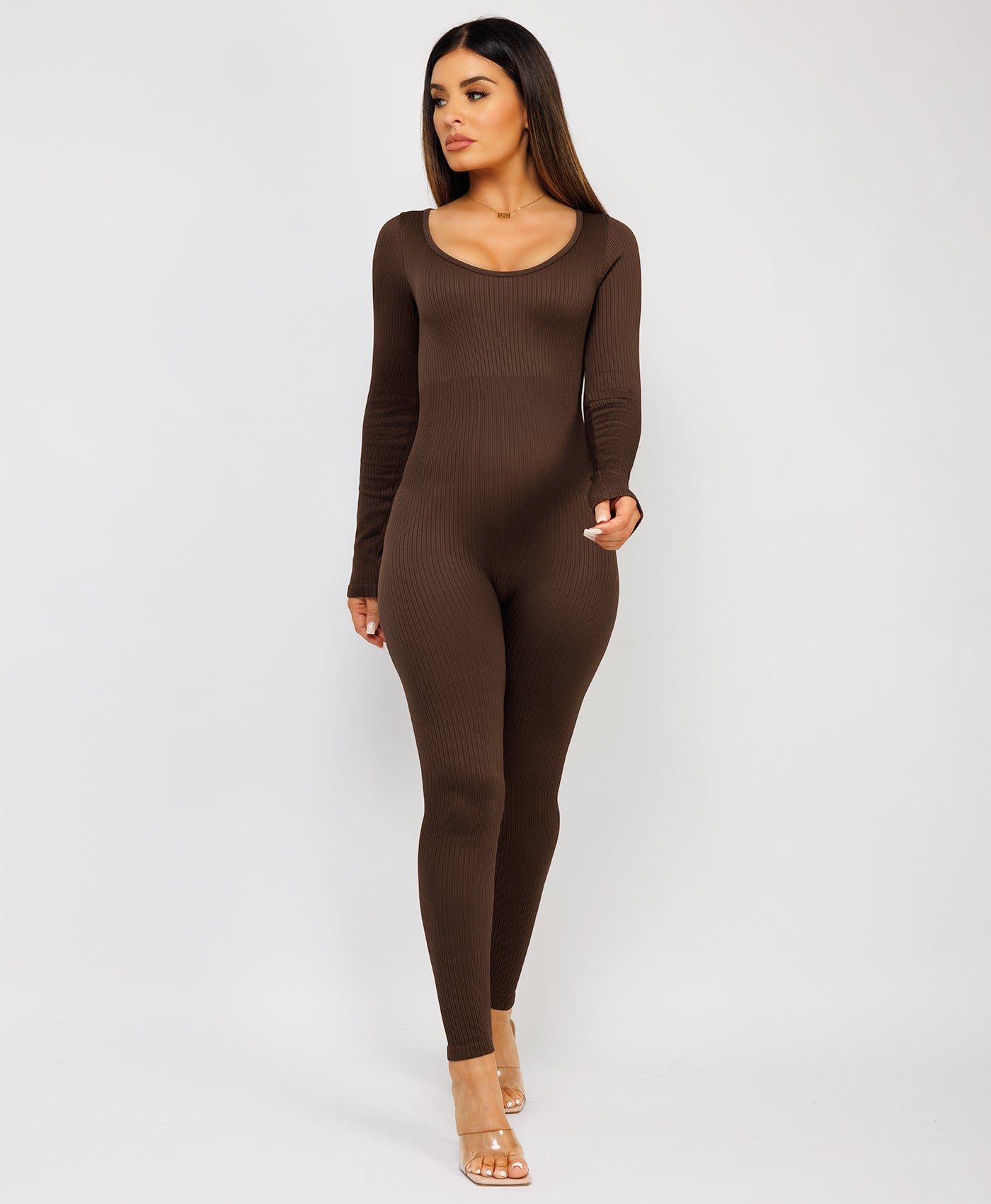 Chocolate-Brown-Elastic-Ribbed-Long-Sleeve-Jumpsuit-6
