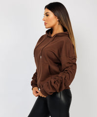 Ruched-Sleeve-Oversized-Fit-Hoodie-Chocolate-Brown 2