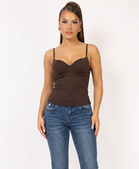 Chocolate Built-In Cup Cami Top with Double Strap Detail