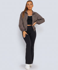 Chocolate Check Print Zip-Up Windbreaker Jacket