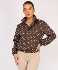 Chocolate Polka Dot Print Windbreaker Jacket