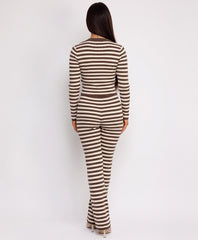 Chocolate Striped Knit Cropped T-Shirt Flare Trousers