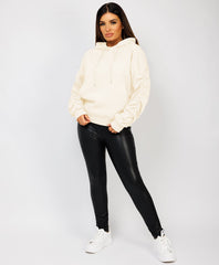 Ruched-Sleeve-Oversized-Fit-Hoodie-Cream-4