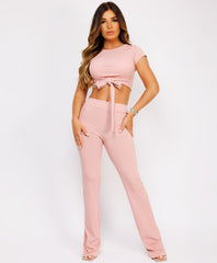 Crop-Tie-Top-Flare-Trousers-Rib-Loungewear-Set-Pink-1