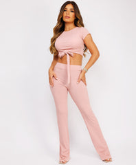 Crop-Tie-Top-Flare-Trousers-Rib-Loungewear-Set-Pink-2