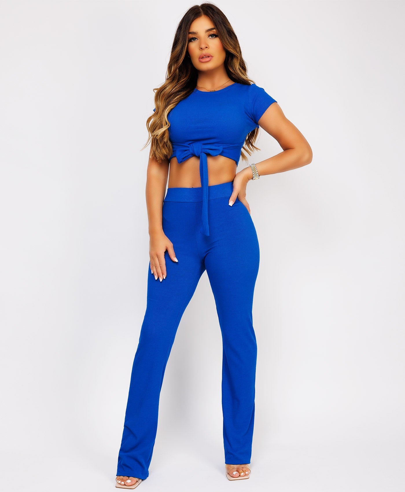 Crop-Tie-Top-Flare-Trousers-Rib-Loungewear-Set-Royal-Blue-1
