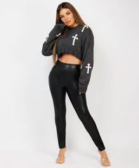 Cross-Pattern-Oversized-Cropped-Knitted-Jumper-Charcoal Grey-2