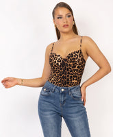 Dark Leopard Built-In Cup Cami Top with Double Strap Detail