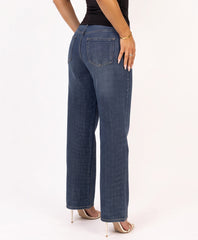 Denim Blue Rhinestone Embellished Wide Leg Jeans