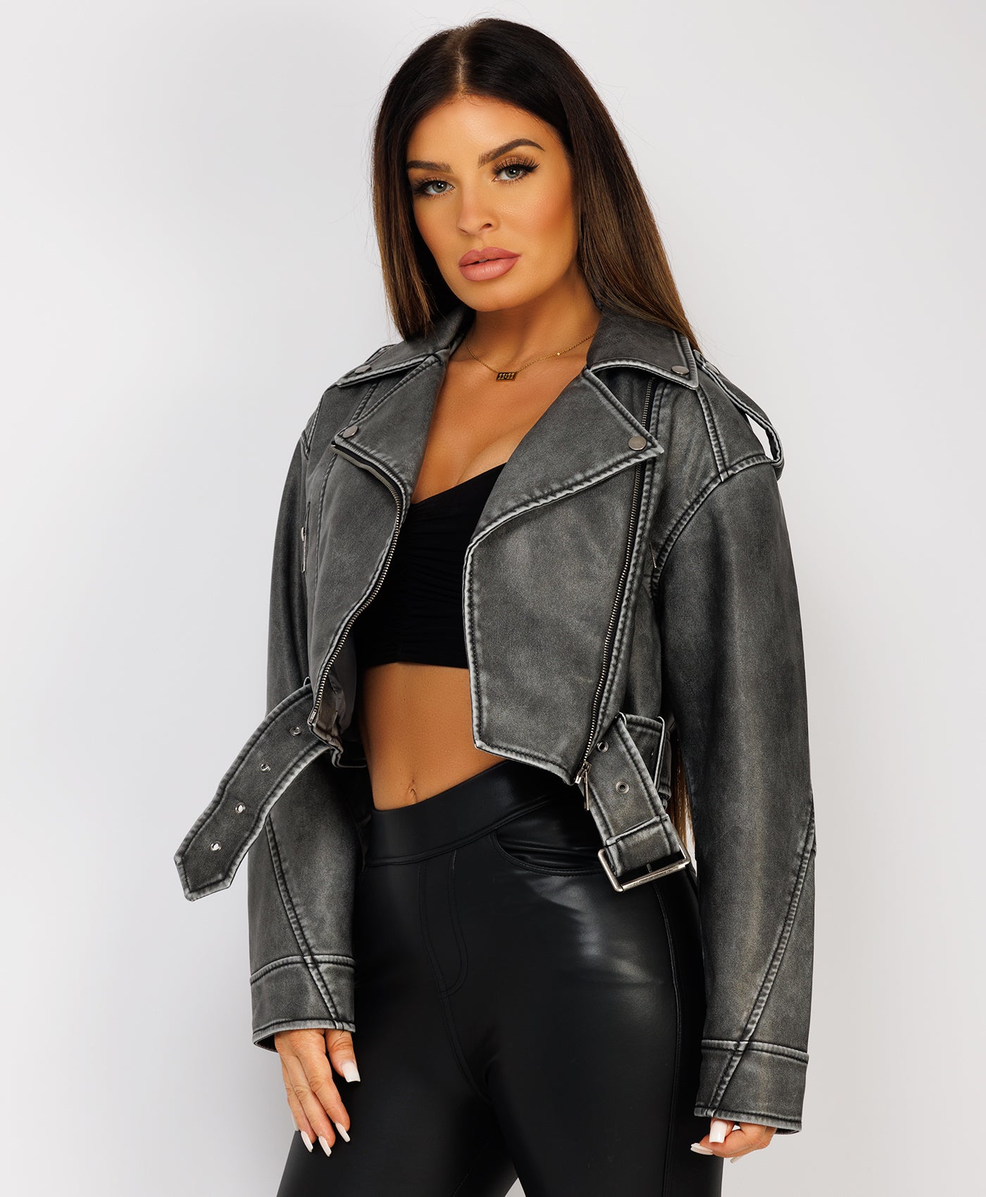 Faux leather outlet jacket grey