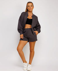 Bomber-Zip-Top-Matching-High-Waisted-Shorts-Charcoal Grey-2