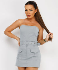 Spaghetti-Strap-Ruched-Padded-Cup-Mini-Dress-Grey-4