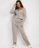 Ribbed-Button-Up-Cardigan-Straight-Leg-Trousers-Set-Grey-1