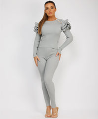 Satin-Puff-Sleeve-Ribbed-Set-Grey-1