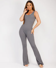 Charcoal Grey-Sleeveless-Open-Back-Ruched-Jumpsuit-1