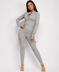 Long-Sleeve-Sport-Jacket-Flare-Leggings-Charcoal Grey-1