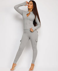 Long-Sleeve-Sport-Jacket-Flare-Leggings-Charcoal Grey-3