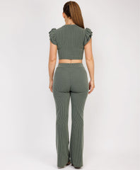 Satin-Puff-Sleeve-Ribbed-Set-Khaki-2