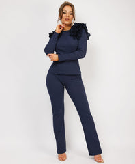 Ruffle-Shoulder-Sleeve-Ribbed-Set-Navy-1