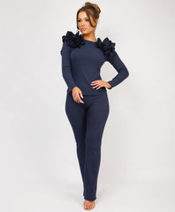Ruffle-Shoulder-Sleeve-Ribbed-Set-Navy-2
