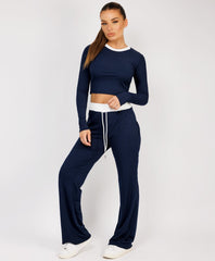 Ribbed-Two-Tone-Long-Sleeve-Flare-Trousers-Navy
