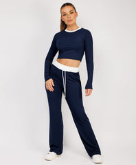 Ribbed-Two-Tone-Long-Sleeve-Flare-Trousers-Navy