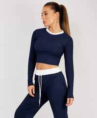 Ribbed-Two-Tone-Long-Sleeve-Flare-Trousers-Navy