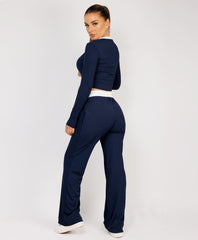 Ribbed-Two-Tone-Long-Sleeve-Flare-Trousers-Navy