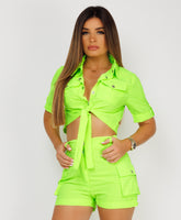 Neon Green Utility Pocket Cargo Safari Co Ord Set