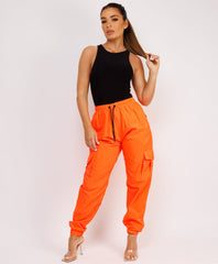 Ruffle-Shoulder-Sleeve-Ribbed-Set-Neon Orange-1