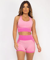 Satin-Puff-Sleeve-Ribbed-Set-Neon Pink-3