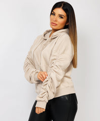 Ruched-Sleeve-Oversized-Fit-Hoodie-Oatmeal-1
