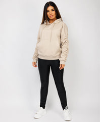 Ruched-Sleeve-Oversized-Fit-Hoodie-Oatmeal-4