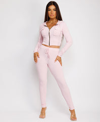 Gold-Zip-Ribbed-Cropped-Hoodie-And-Slim-Joggers-Set-Baby Pink-1