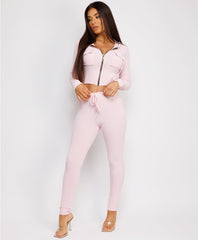 Gold-Zip-Ribbed-Cropped-Hoodie-And-Slim-Joggers-Set-Baby Pink-2