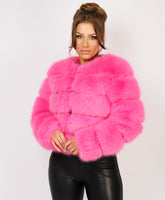 Pink Premium Faux Fur Tiered Coat Jacket