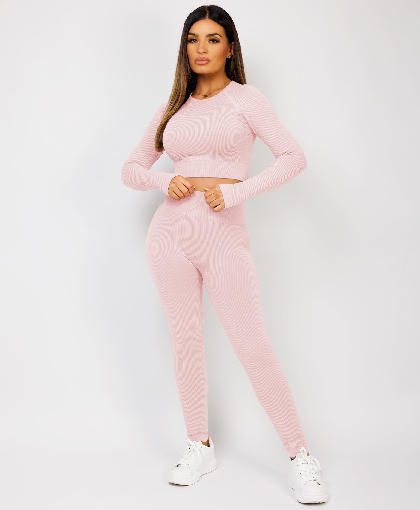 Pink-Ribbed-Asymmetric-Hem-Loungewear-Set8